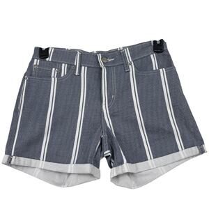 Levi Shorts Womens Size 28 Blue White Stripe Mid Length Pockets Cuffed Stretch